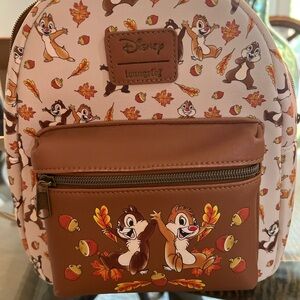 Loungefly Disney Chip 'n' Dale Fall Leaves Brown & Cream Mini Backpack NWOT